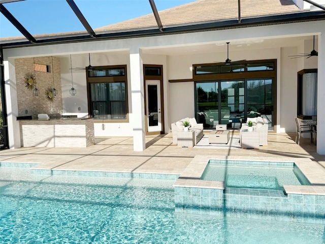 5305 Brookgrove Dr, Sarasota, FL 34238 - view of swimming pool with a ceiling fan, a lanai, and a patio area