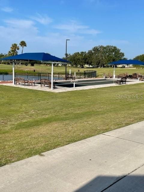 view of community featuring a yard and a water view