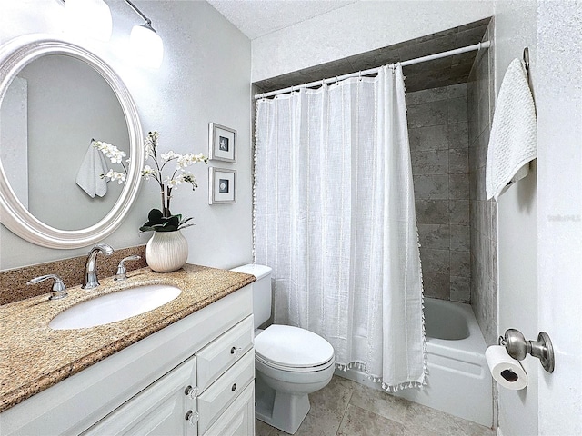 full bathroom featuring shower / bath combo, vanity, and toilet