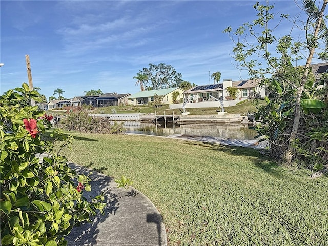 view of yard with a water view