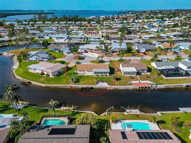 aerial view featuring a water view