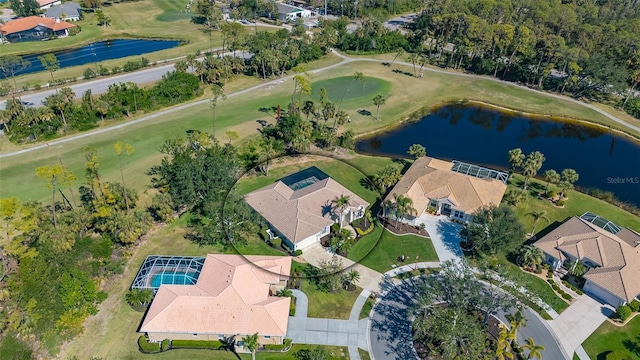 aerial view with a water view