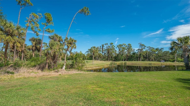 view of yard with a water view