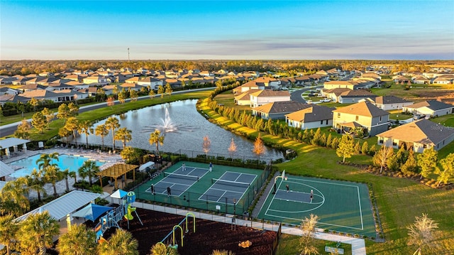 aerial view with a water view