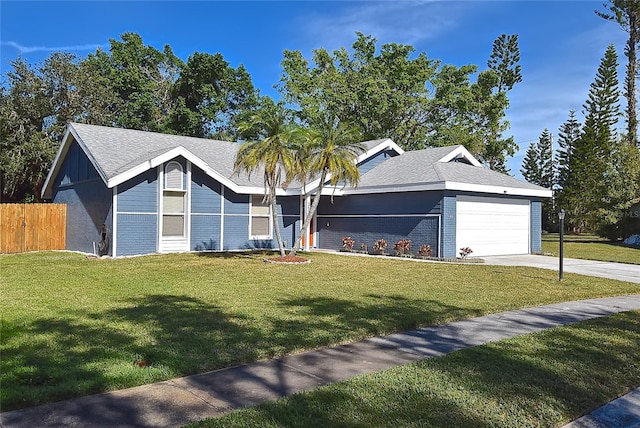 view of front facade with a front yard and a garage