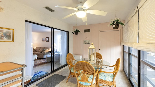 dining area featuring ceiling fan