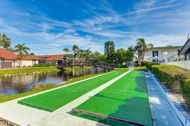 view of property's community with a water view