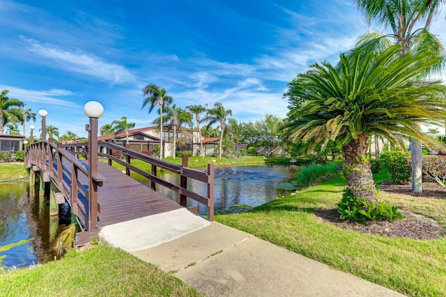 view of dock with a water view