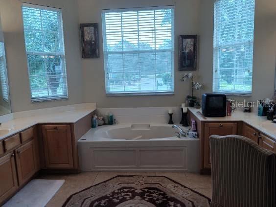 bathroom featuring tile patterned floors and a bathing tub