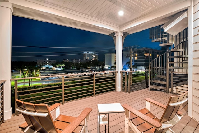 view of deck at twilight