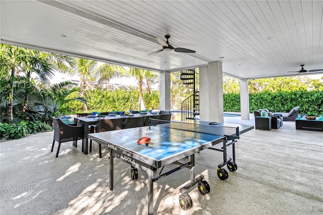 view of patio / terrace with ceiling fan and an outdoor hangout area