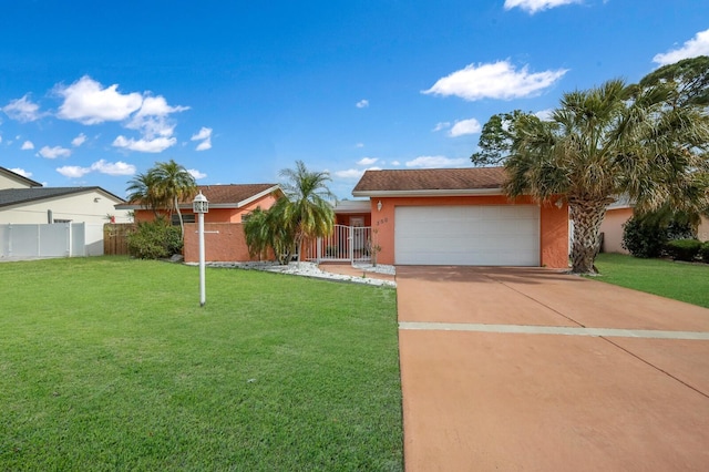 ranch-style house with a front lawn and a garage