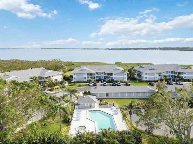 bird's eye view featuring a water view