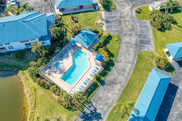 aerial view with a water view