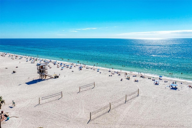 property view of water featuring a beach view