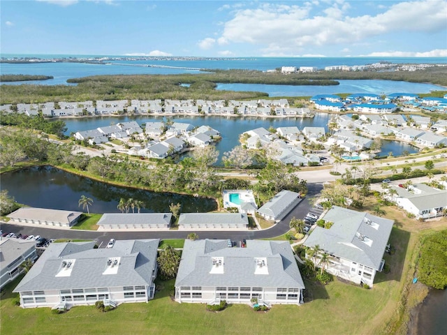 aerial view with a water view