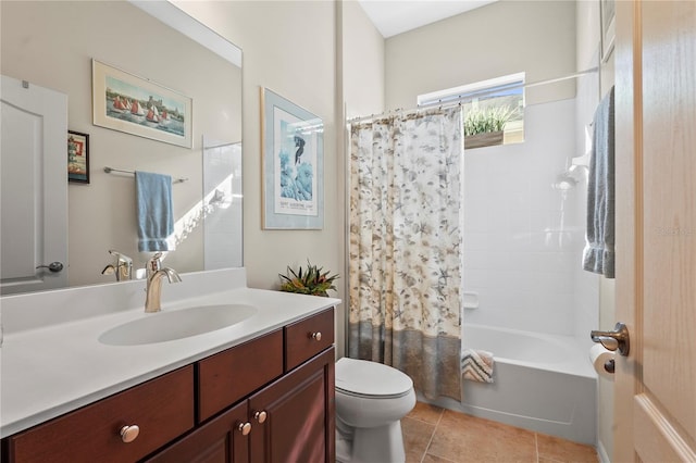 full bathroom with tile patterned floors, vanity, toilet, and shower / bath combo