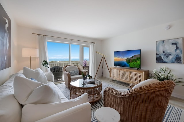 living room with light hardwood / wood-style flooring