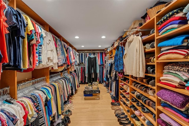 spacious closet with light hardwood / wood-style flooring