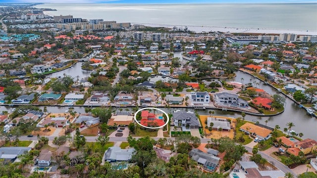 drone / aerial view featuring a water view