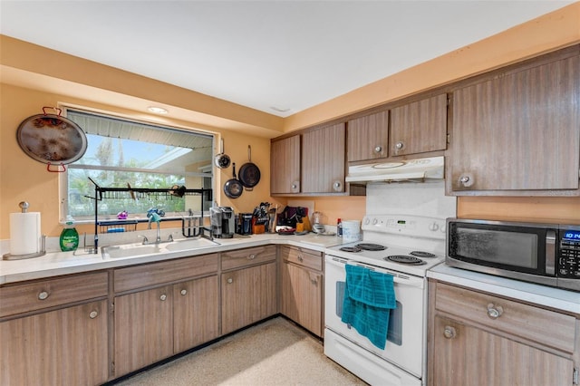 kitchen with sink and white range with electric cooktop