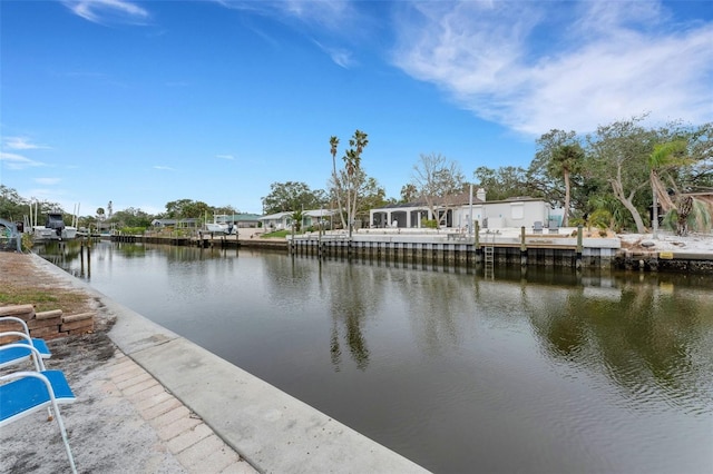 dock area with a water view