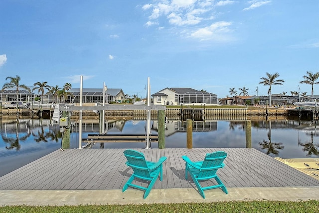 dock area with a water view