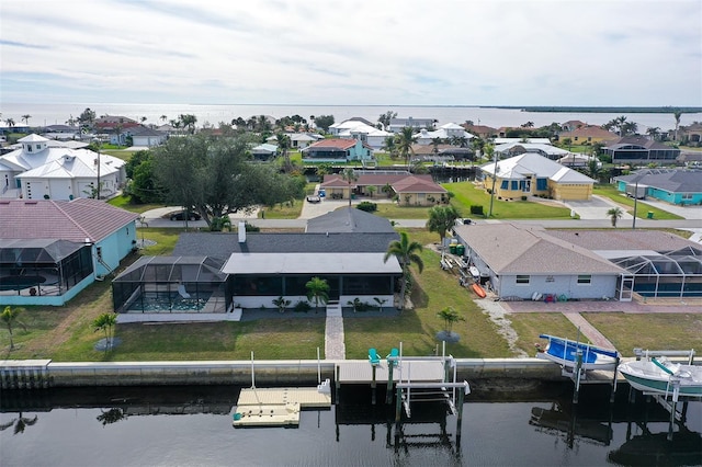 aerial view with a water view