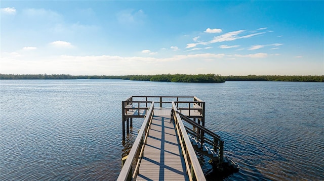 view of dock with a water view