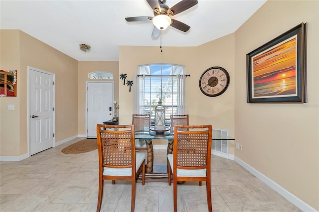 dining area with ceiling fan