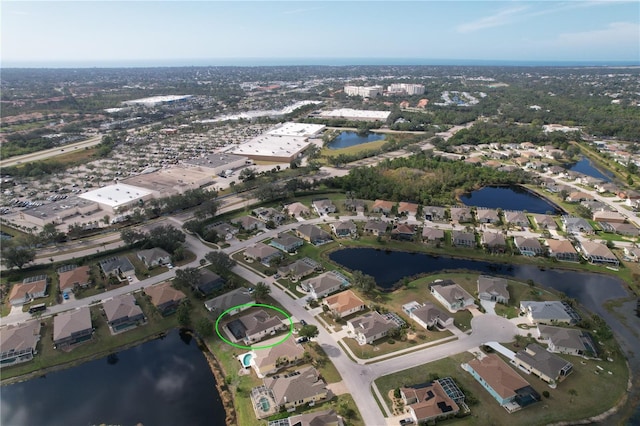 aerial view with a water view