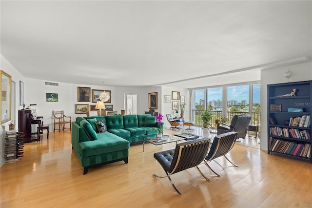 living room featuring light wood-type flooring