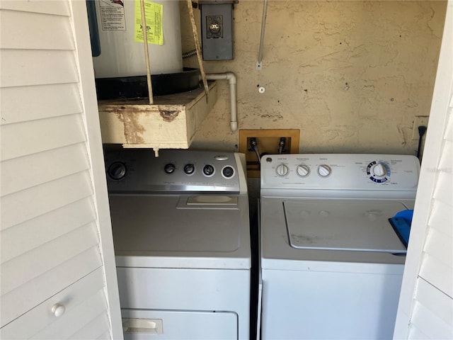 laundry room with washer and clothes dryer and electric water heater