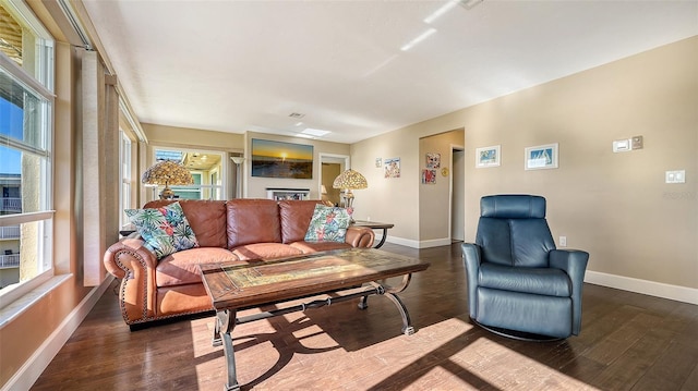 living room featuring dark hardwood / wood-style flooring