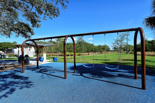 view of play area with a lawn