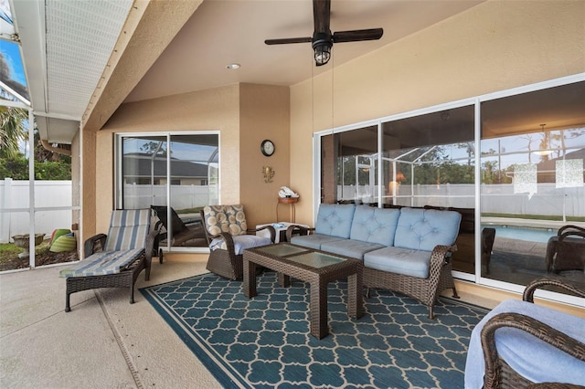 view of patio with an outdoor hangout area and ceiling fan