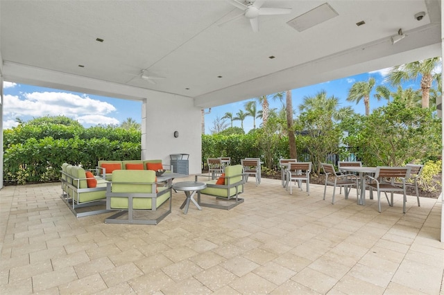 view of patio / terrace featuring ceiling fan and an outdoor hangout area