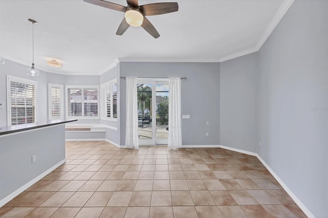 4708 Clipper Dr, Bradenton, FL 34208 - unfurnished room featuring baseboards, ceiling fan, ornamental molding, and light tile patterned flooring
