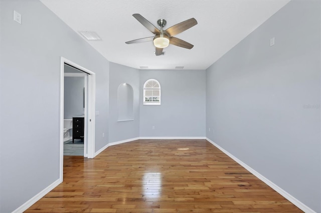 4708 Clipper Dr, Bradenton, FL 34208 - spare room featuring visible vents, baseboards, ceiling fan, and hardwood / wood-style flooring