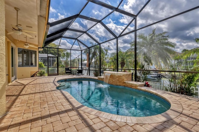 4708 Clipper Dr, Bradenton, FL 34208 - outdoor pool with a patio area, a lanai, and ceiling fan
