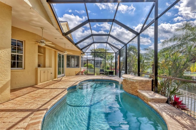 4708 Clipper Dr, Bradenton, FL 34208 - outdoor pool featuring a patio area, ceiling fan, and a lanai