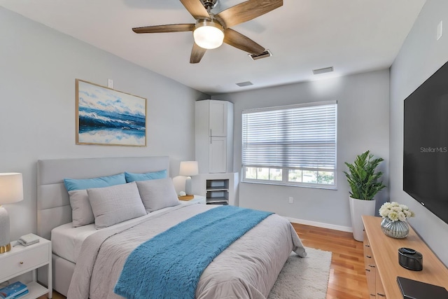 4708 Clipper Dr, Bradenton, FL 34208 - bedroom with ceiling fan, baseboards, visible vents, and light wood-style floors