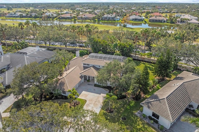 aerial view with a water view