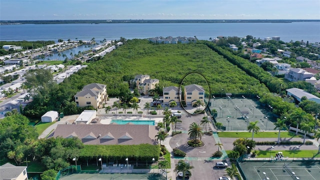 bird's eye view featuring a water view