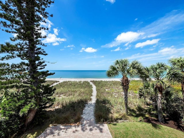 property view of water with a beach view