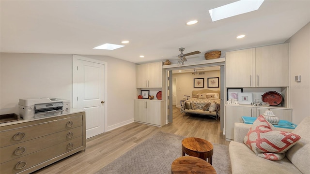 interior space with light hardwood / wood-style floors and ceiling fan