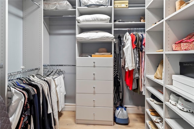 spacious closet with light hardwood / wood-style flooring