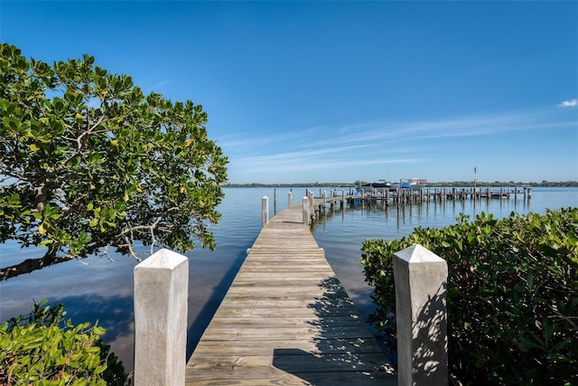 view of dock with a water view