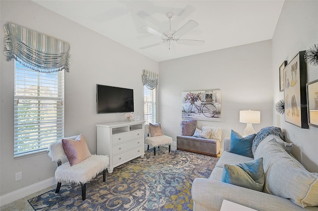 living room featuring ceiling fan