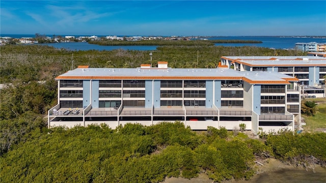 aerial view featuring a water view